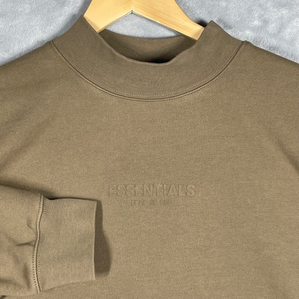 Fear of God Essentials Mock Neck Sweatshirt Wood Brown Oversized Mens Large L